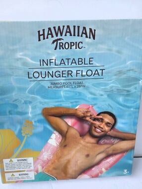 New Hawaiian Tropic Inflatable Jumbo Pink Lounger Pool Float Summer Fun